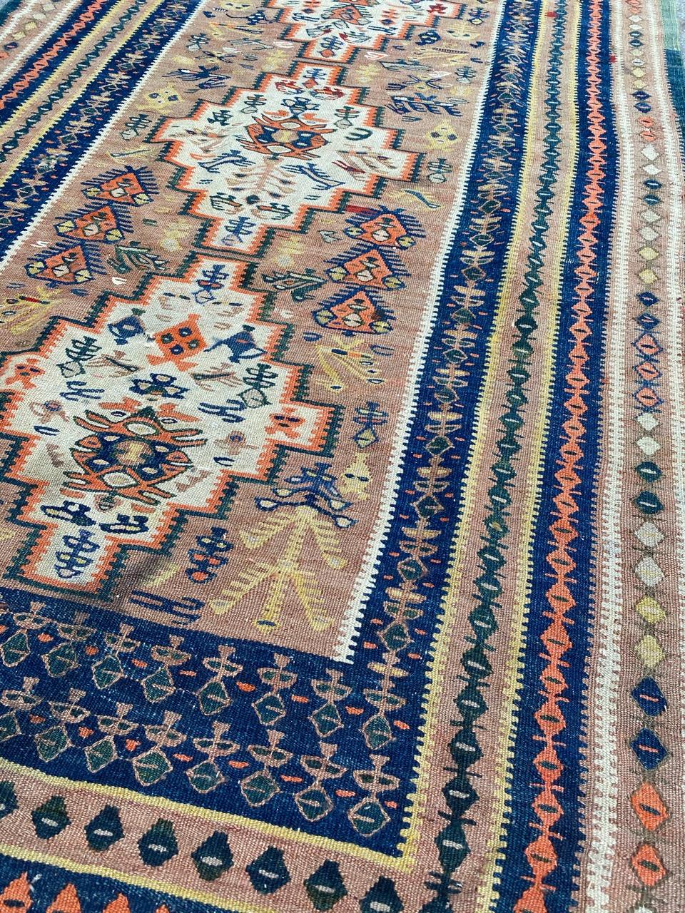 Bobyrug’s Nice Long Antique Senneh Kurdish Runner Kilim For Sale 9