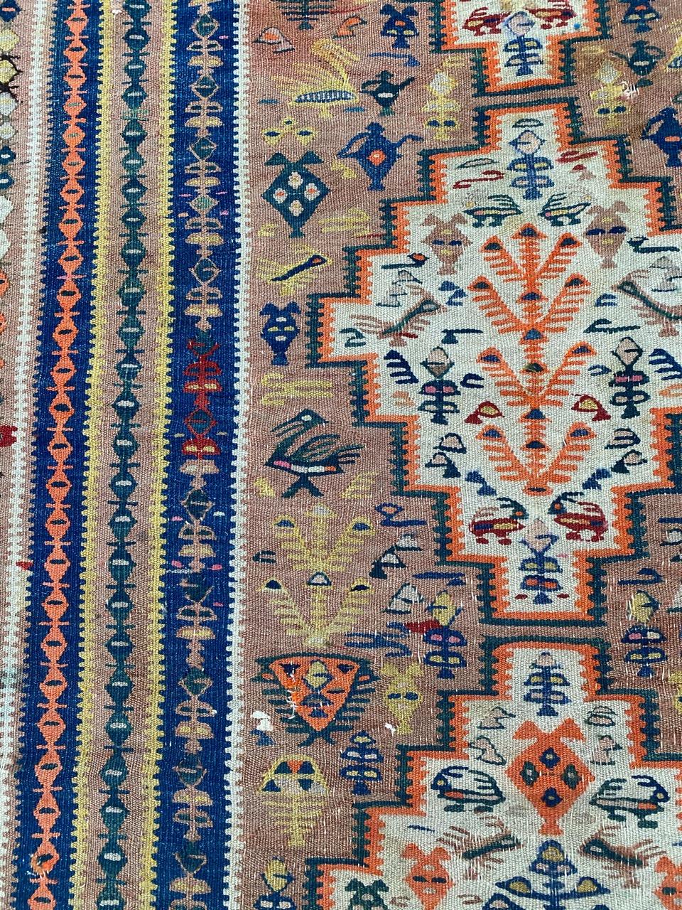 Cotton Bobyrug’s Nice Long Antique Senneh Kurdish Runner Kilim For Sale