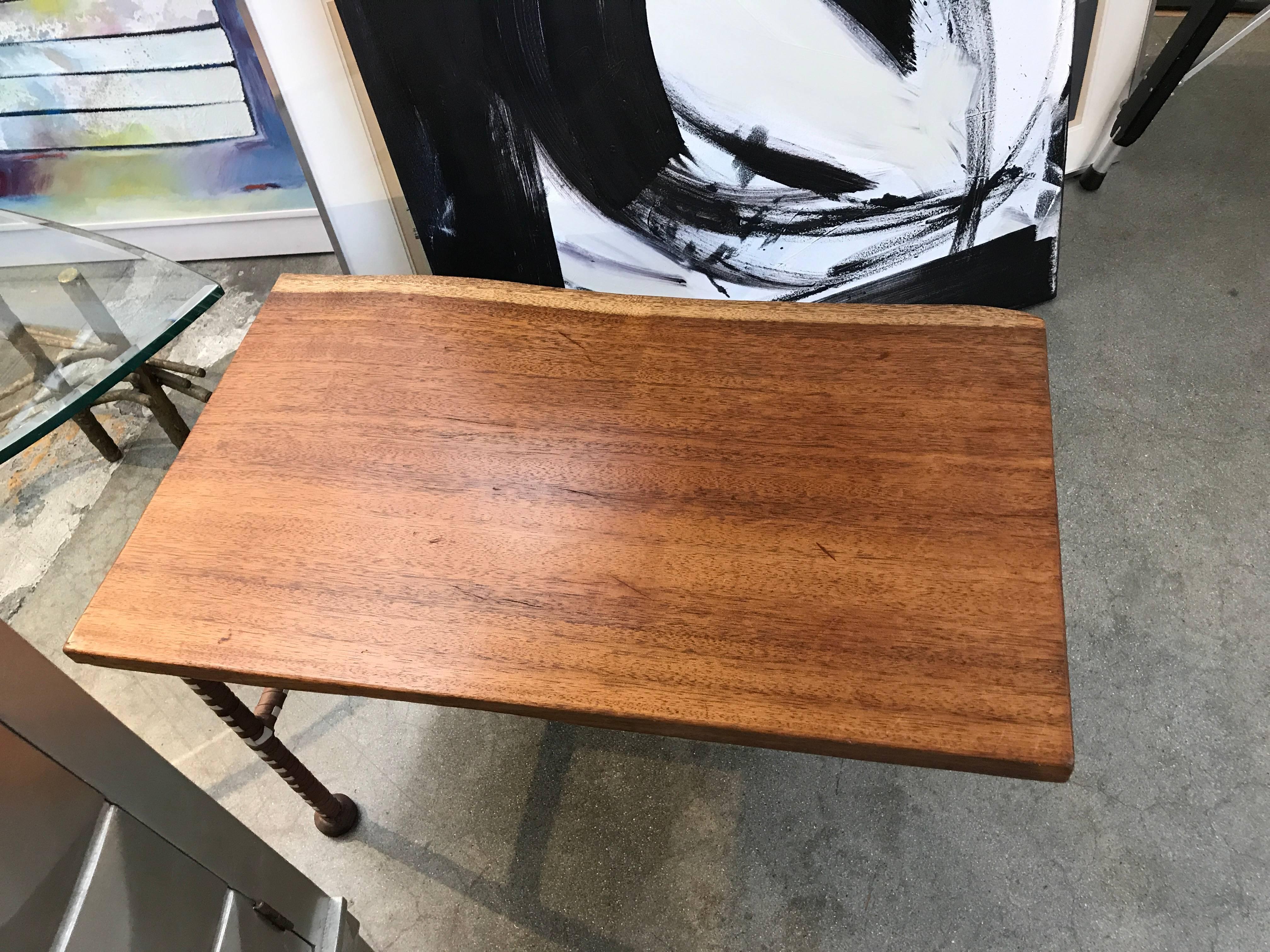 Nice Mahogany Free Edge Table with Leather Wrapped Legs For Sale 7