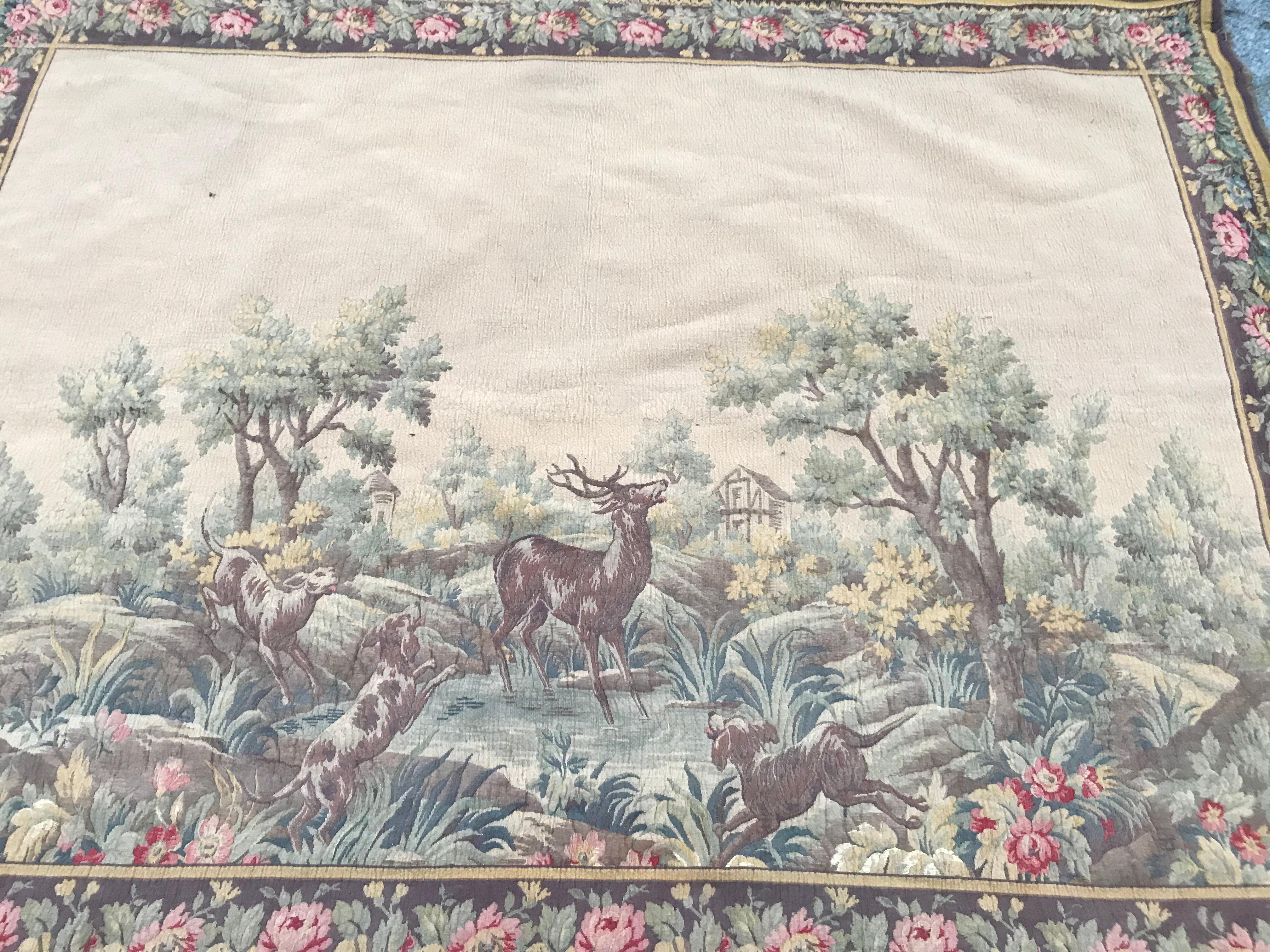 Bobyrug’s Nice Mid-20th Century French Aubusson Style Jaquar Tapestry For Sale 7