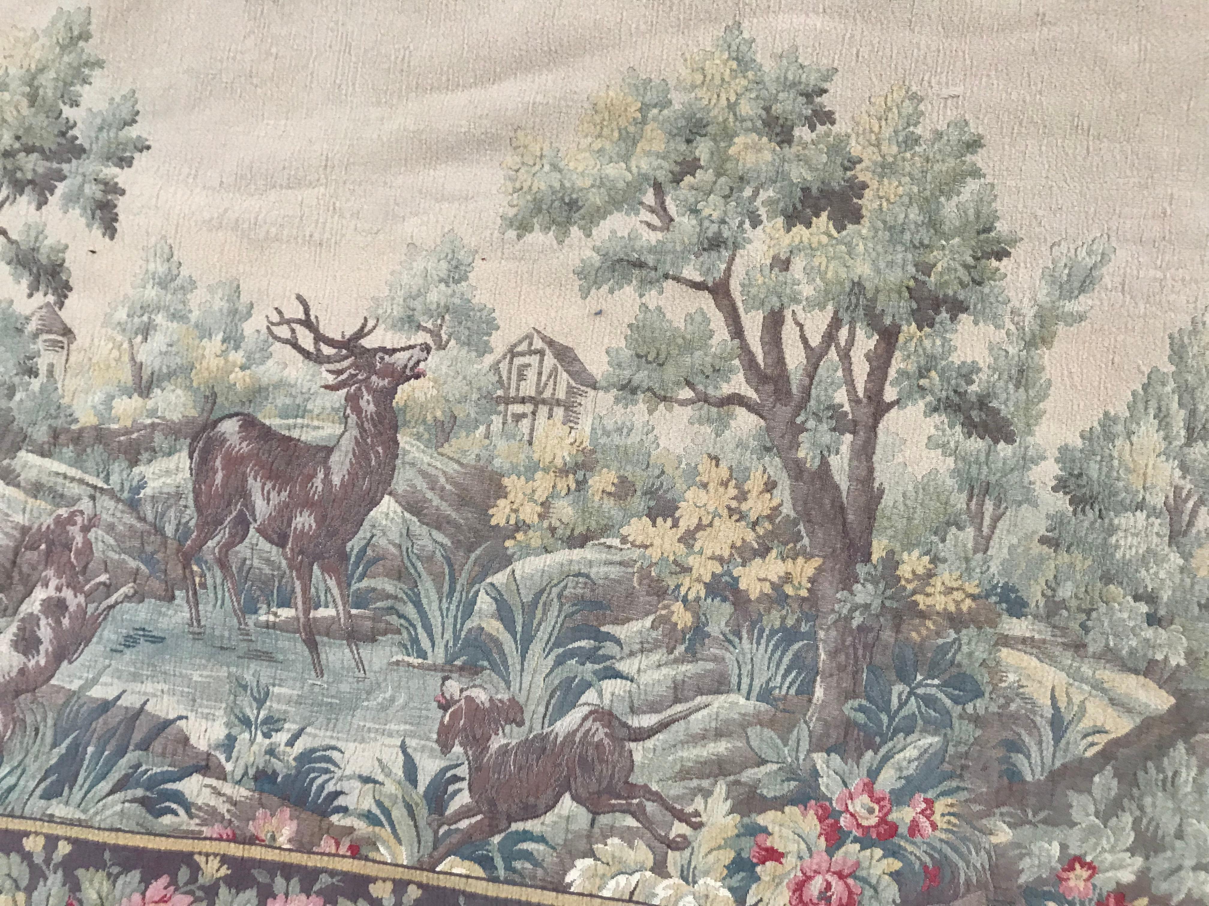 Bobyrug's Nice Mitte des 20. Jahrhunderts Französisch Aubusson Stil Jaquar Wandteppich (Gewebt) im Angebot