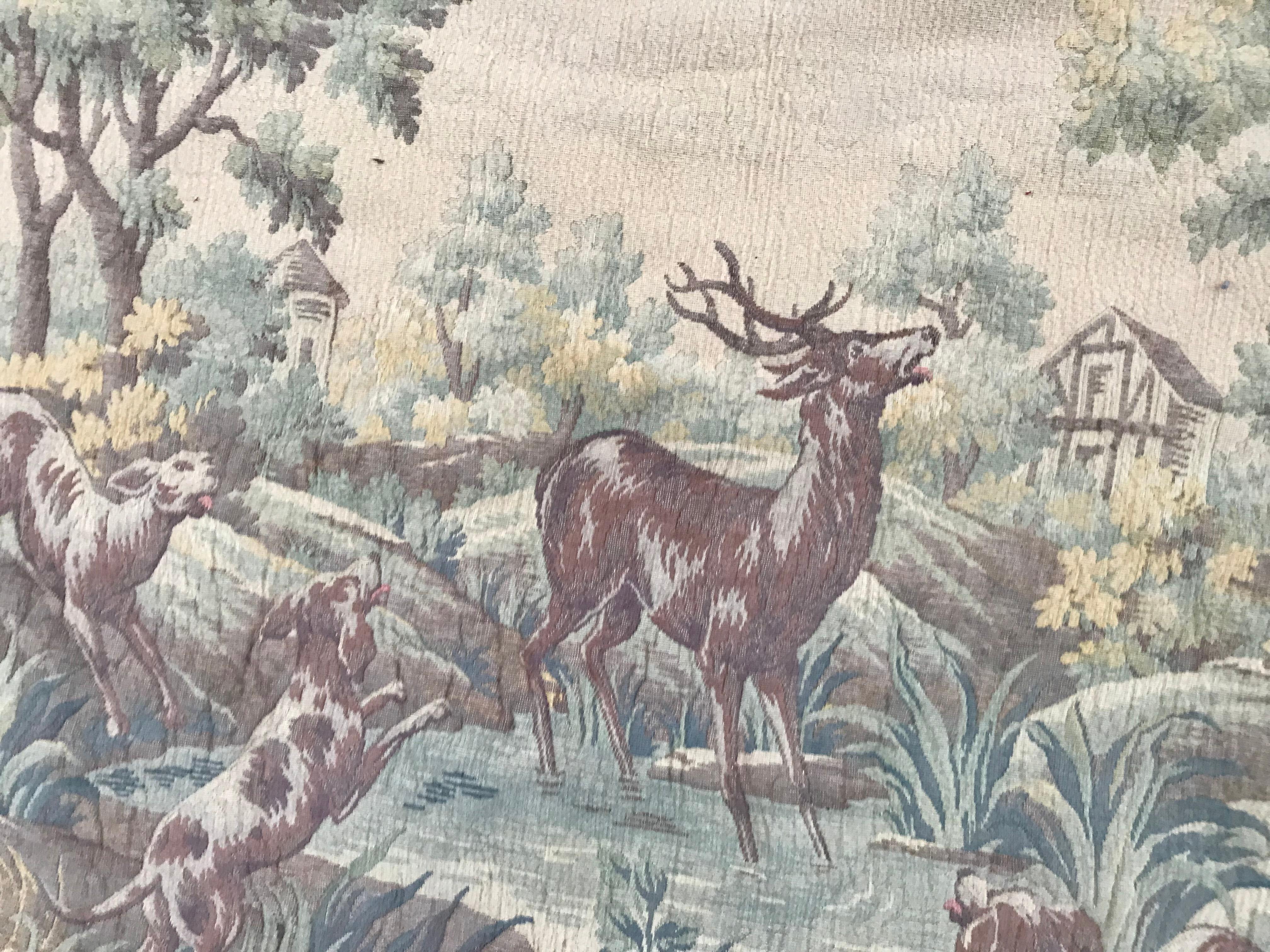 Bobyrug's Nice Mitte des 20. Jahrhunderts Französisch Aubusson Stil Jaquar Wandteppich (Wolle) im Angebot