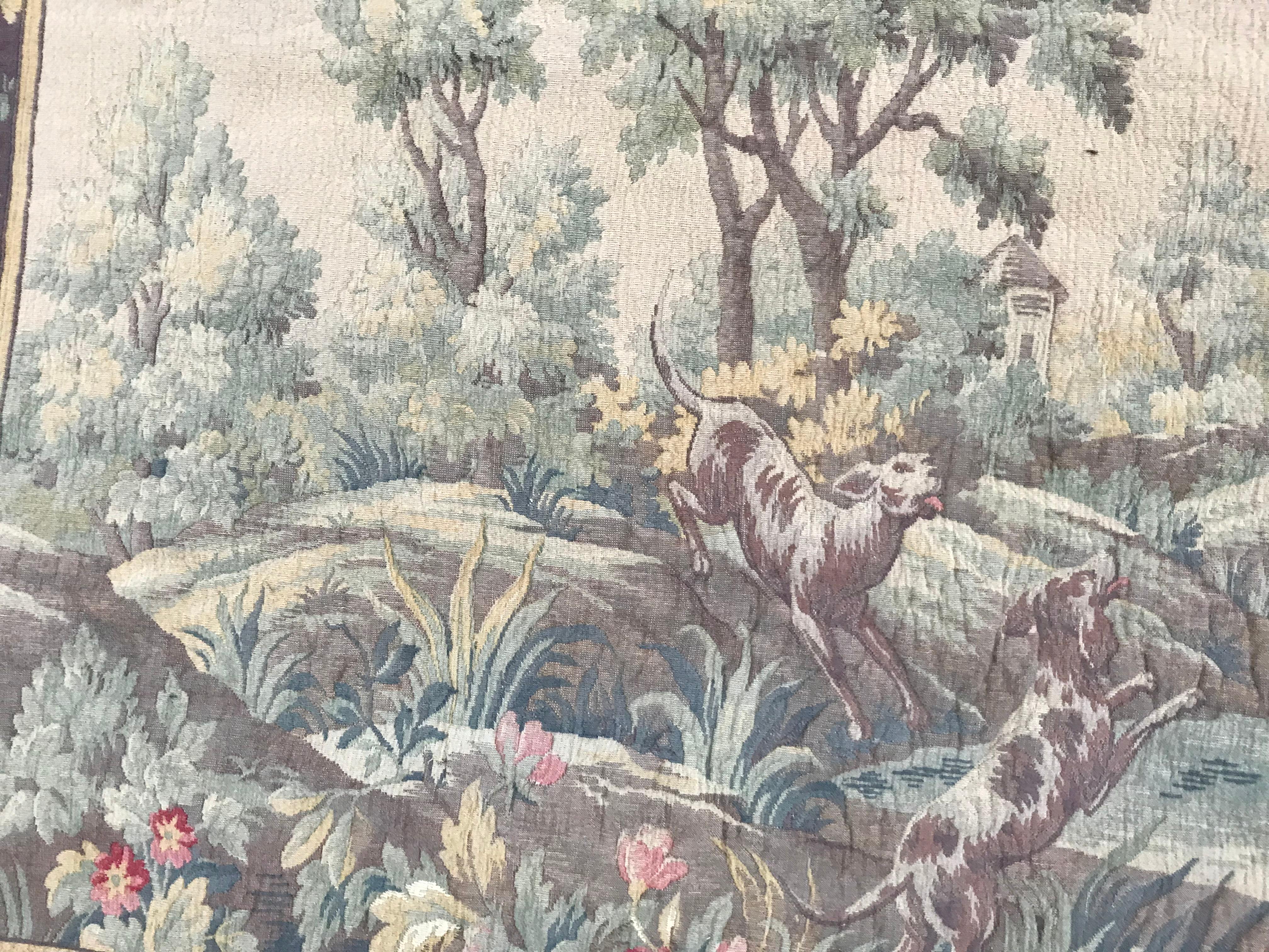 Bobyrug’s Nice Mid-20th Century French Aubusson Style Jaquar Tapestry For Sale 1