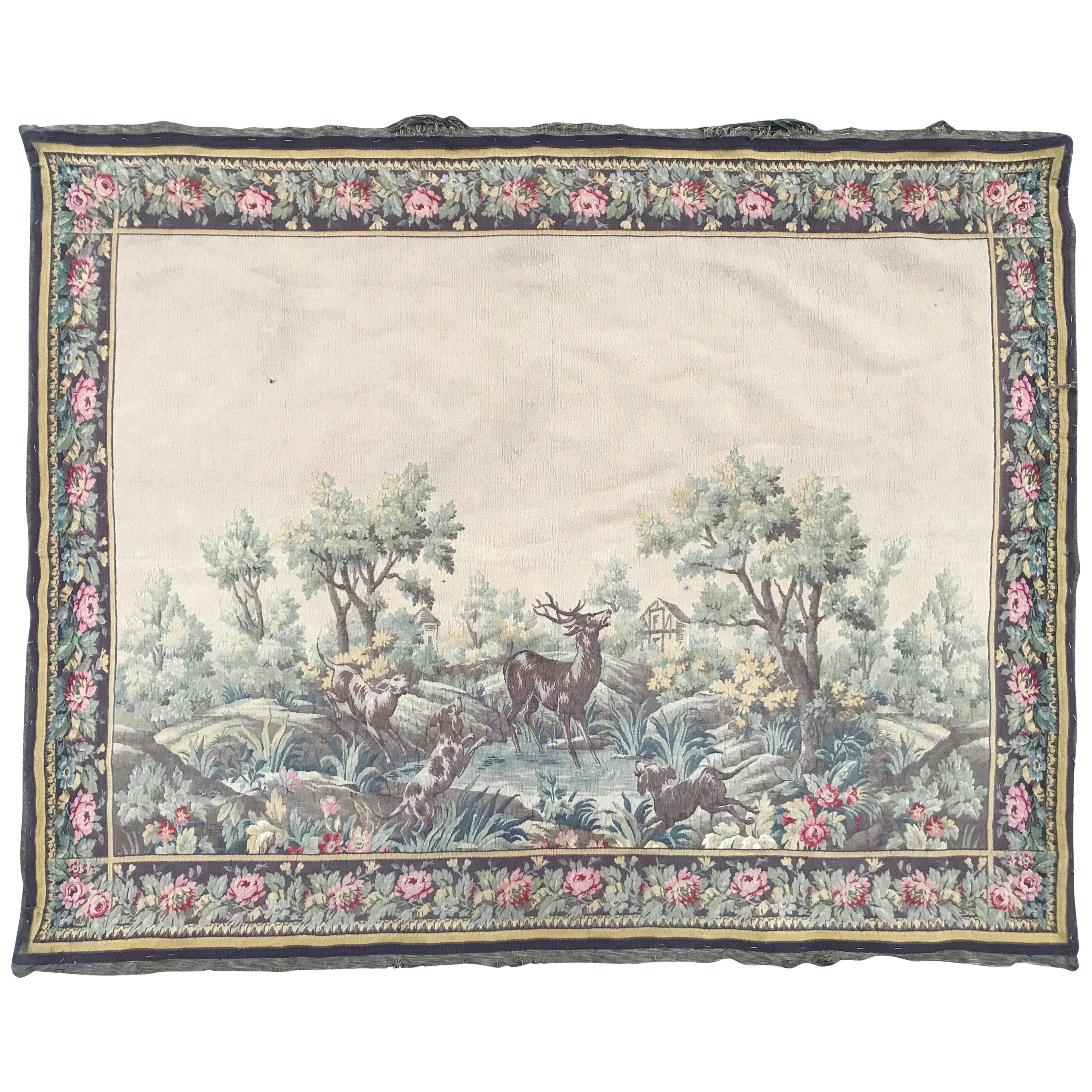 Bobyrug’s Nice Mid-20th Century French Aubusson Style Jaquar Tapestry For Sale