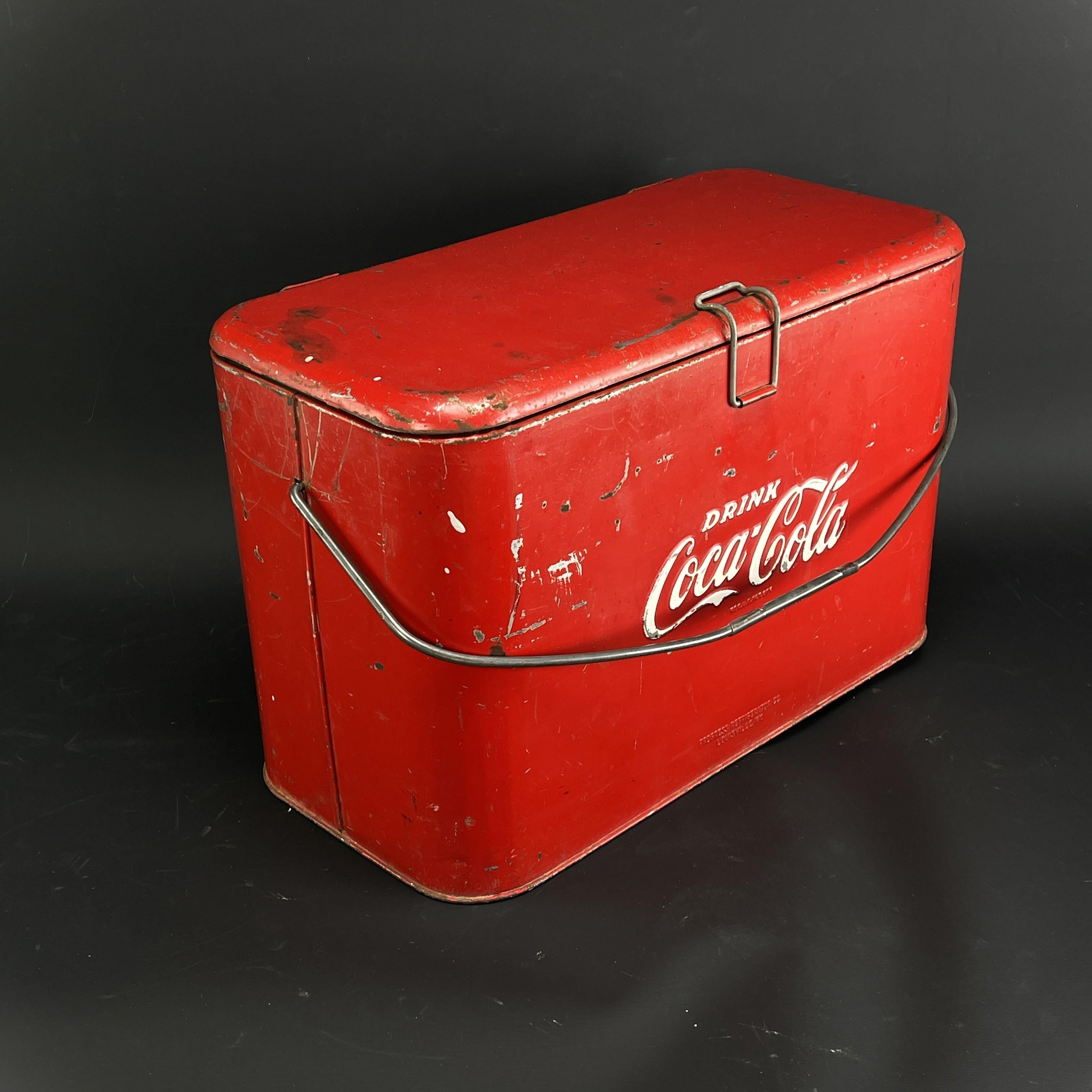 German nice Mid Century Coca Cola cooler beverage crate red Ice Cooler 50s For Sale