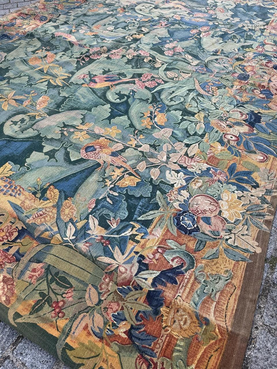 Bobyrug’s Nice mid century french 16th century style printed tapestry  For Sale 3