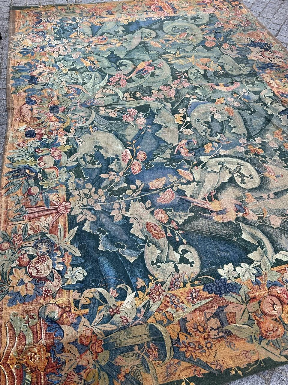 Bobyrug’s Nice mid century french 16th century style printed tapestry  For Sale 6