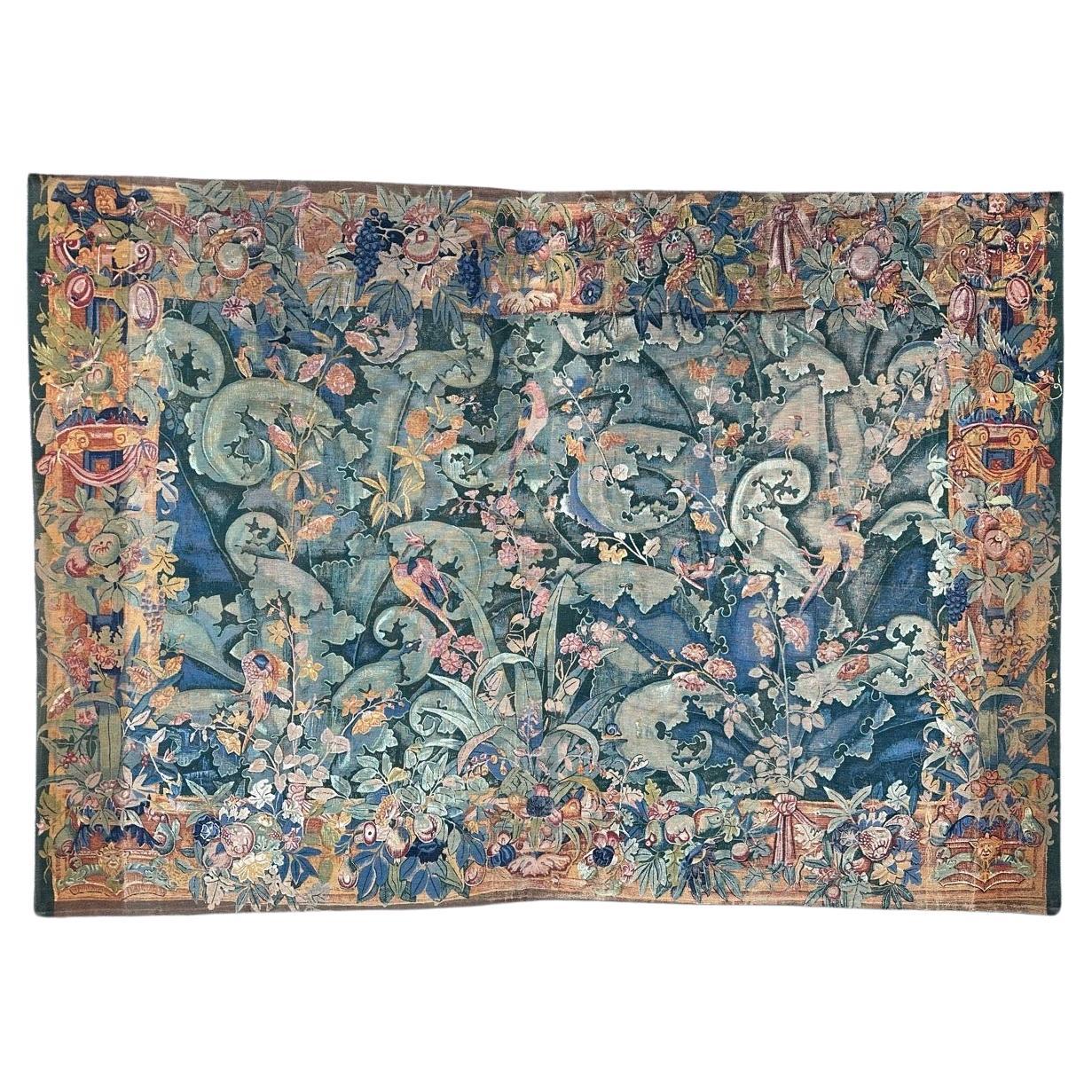 Bobyrug’s Nice mid century french 16th century style printed tapestry  For Sale