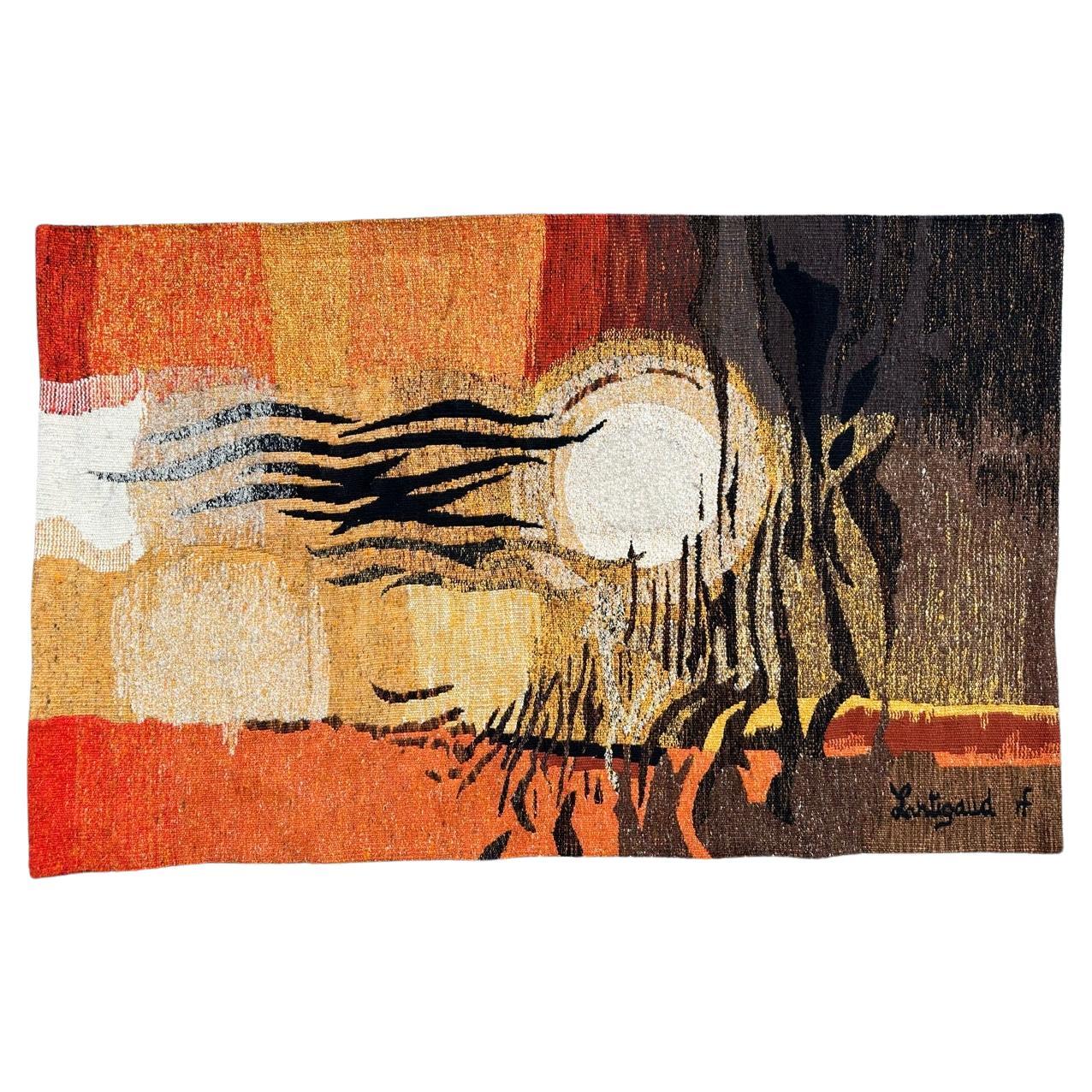 Bobyrug’s Nice mid century French Aubusson Tapestry by « Lartigaud » For Sale
