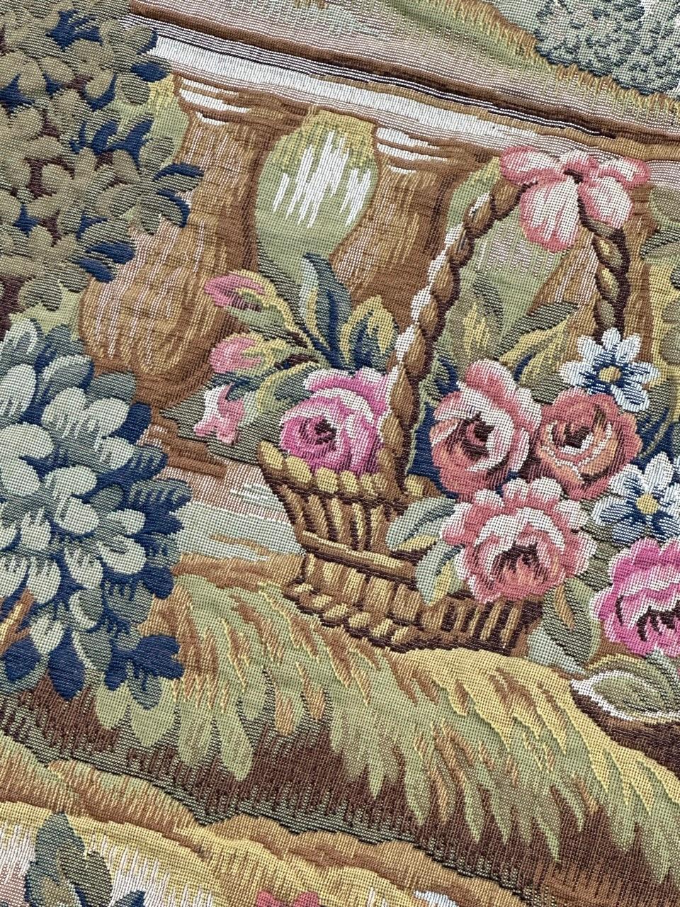 Nice Midcentury France Aubusson Style Jacquard Halluin Tapestry «bird’s offering For Sale 3