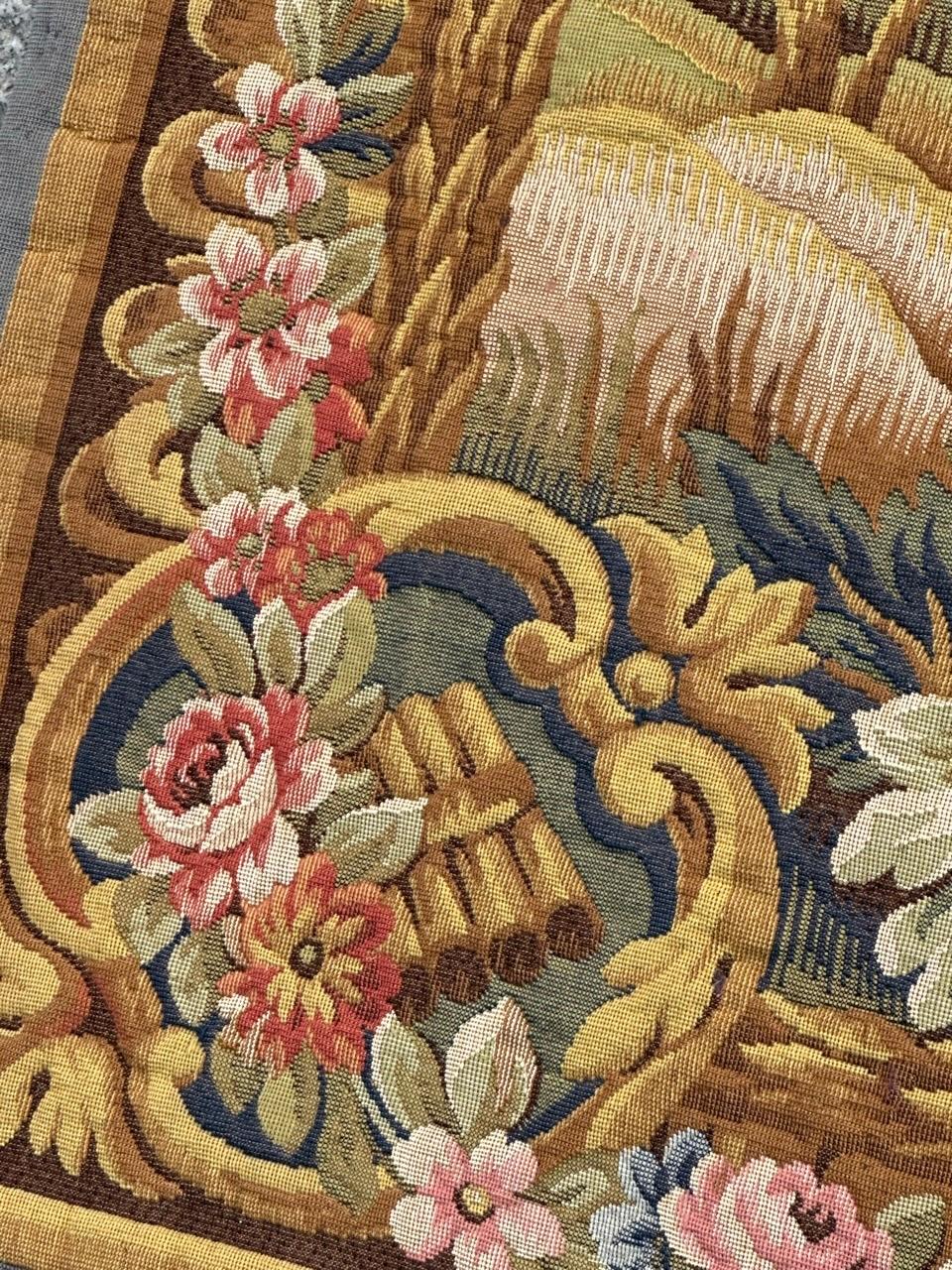 Nice Midcentury France Aubusson Style Jacquard Halluin Tapestry «bird’s offering For Sale 4