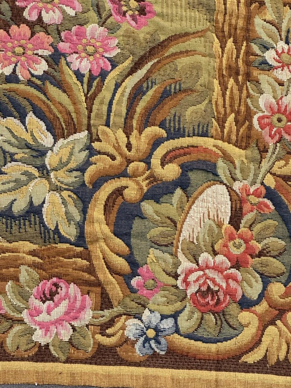 Nice Midcentury France Aubusson Style Jacquard Halluin Tapestry «bird’s offering For Sale 5