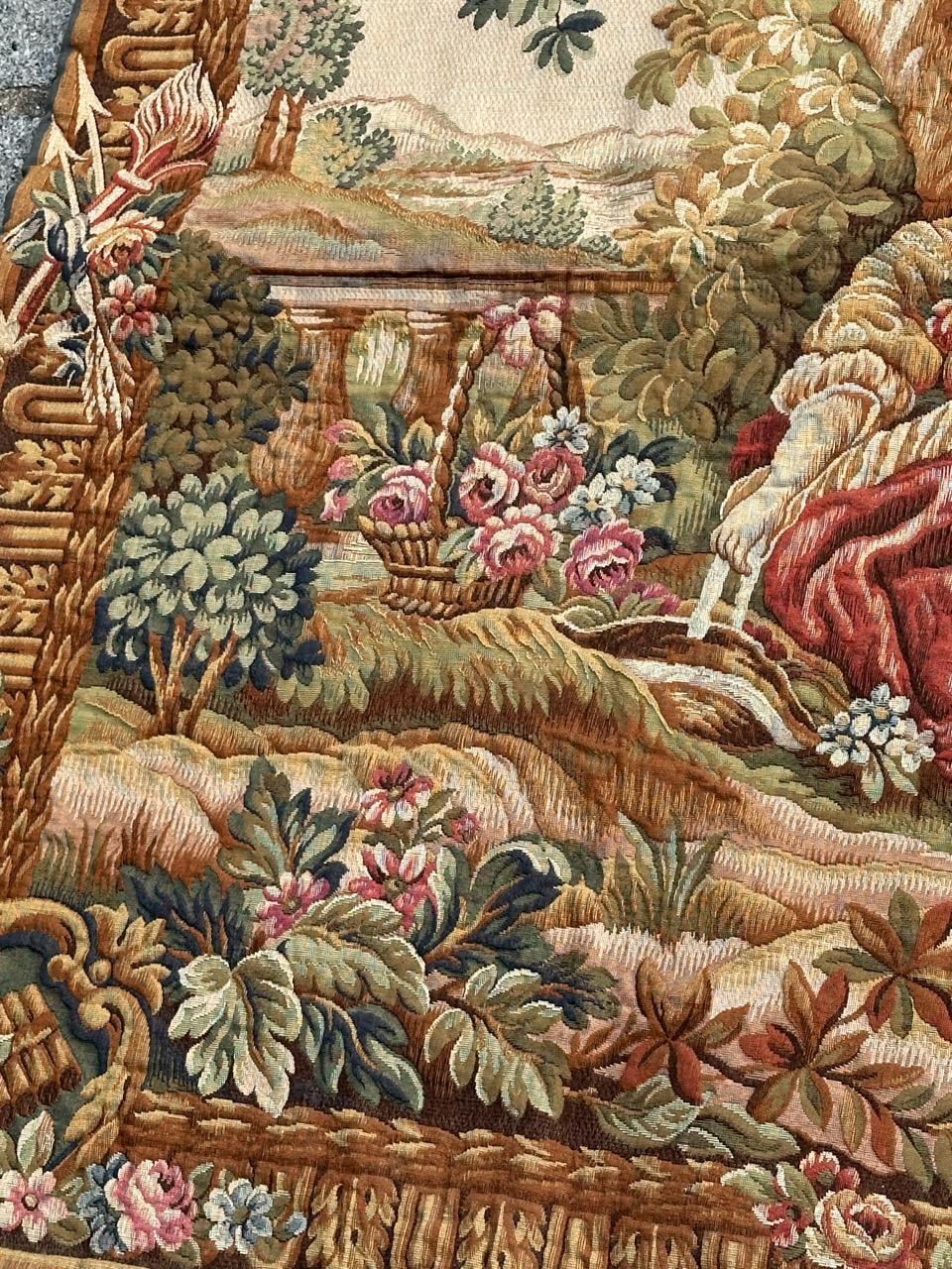 Nizza Midcentury Frankreich Aubusson Stil Jacquard Halluin Wandteppich 