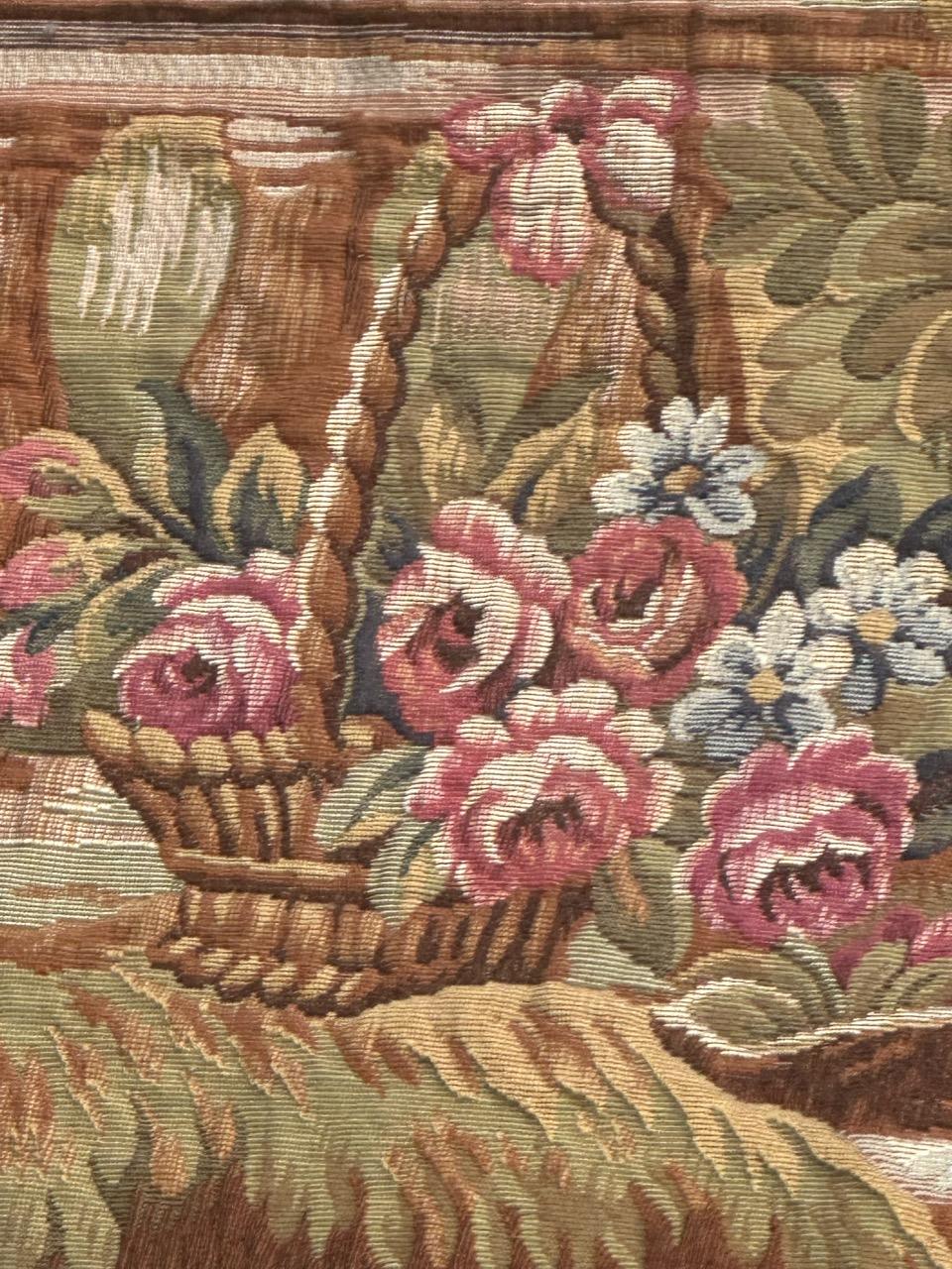 Nizza Midcentury Frankreich Aubusson Stil Jacquard Halluin Wandteppich 