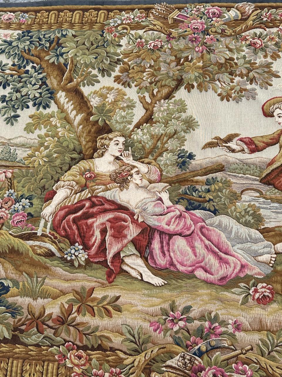 Nice Midcentury France Aubusson Style Jacquard Halluin Tapestry «bird’s offering For Sale 7