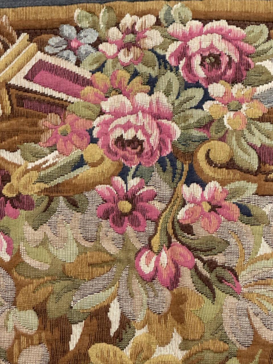 Nice Midcentury France Aubusson Style Jacquard Halluin Tapestry «bird’s offering For Sale 12