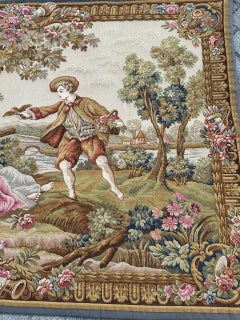 Nice Midcentury France Aubusson Style Jacquard Halluin Tapestry «bird’s offering