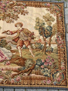 Nizza Midcentury Frankreich Aubusson Stil Jacquard Halluin Wandteppich "bird's offering