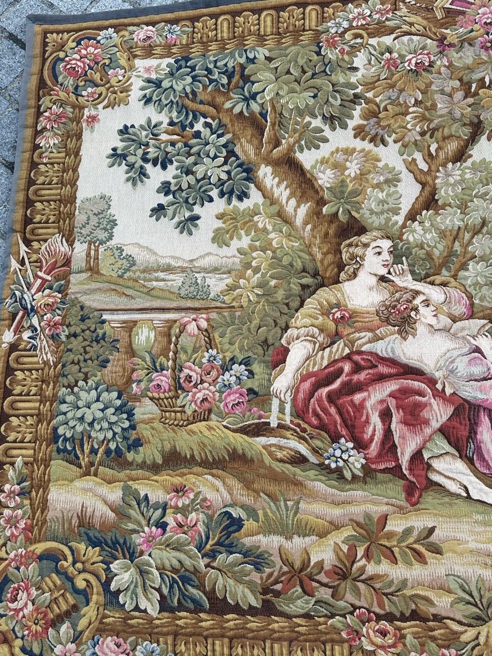 Machine-Made Nice Midcentury France Aubusson Style Jacquard Halluin Tapestry «bird’s offering For Sale