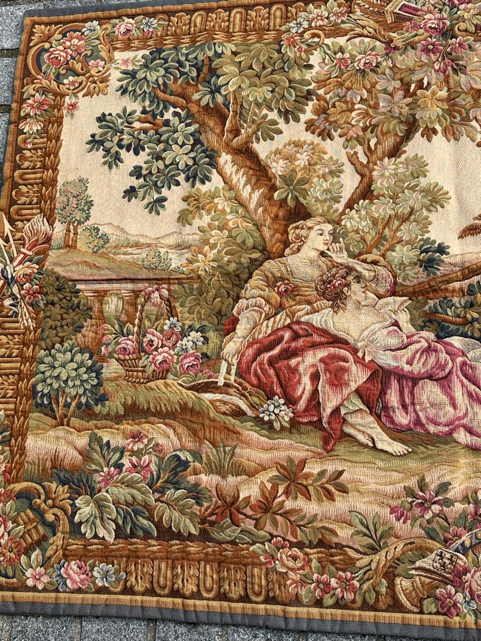 Nizza Midcentury Frankreich Aubusson Stil Jacquard Halluin Wandteppich 
