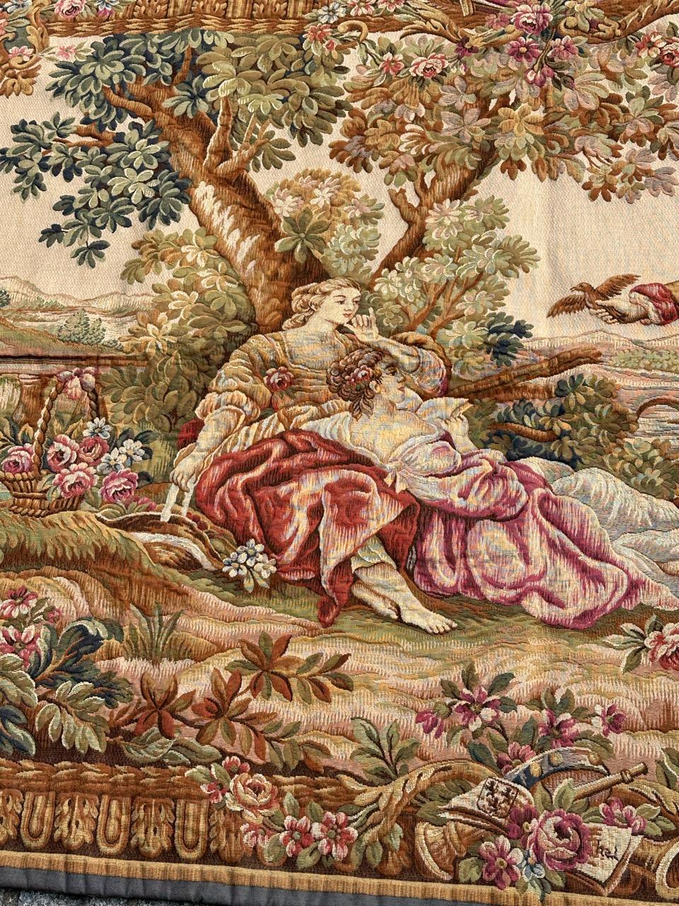 Nizza Midcentury Frankreich Aubusson Stil Jacquard Halluin Wandteppich 