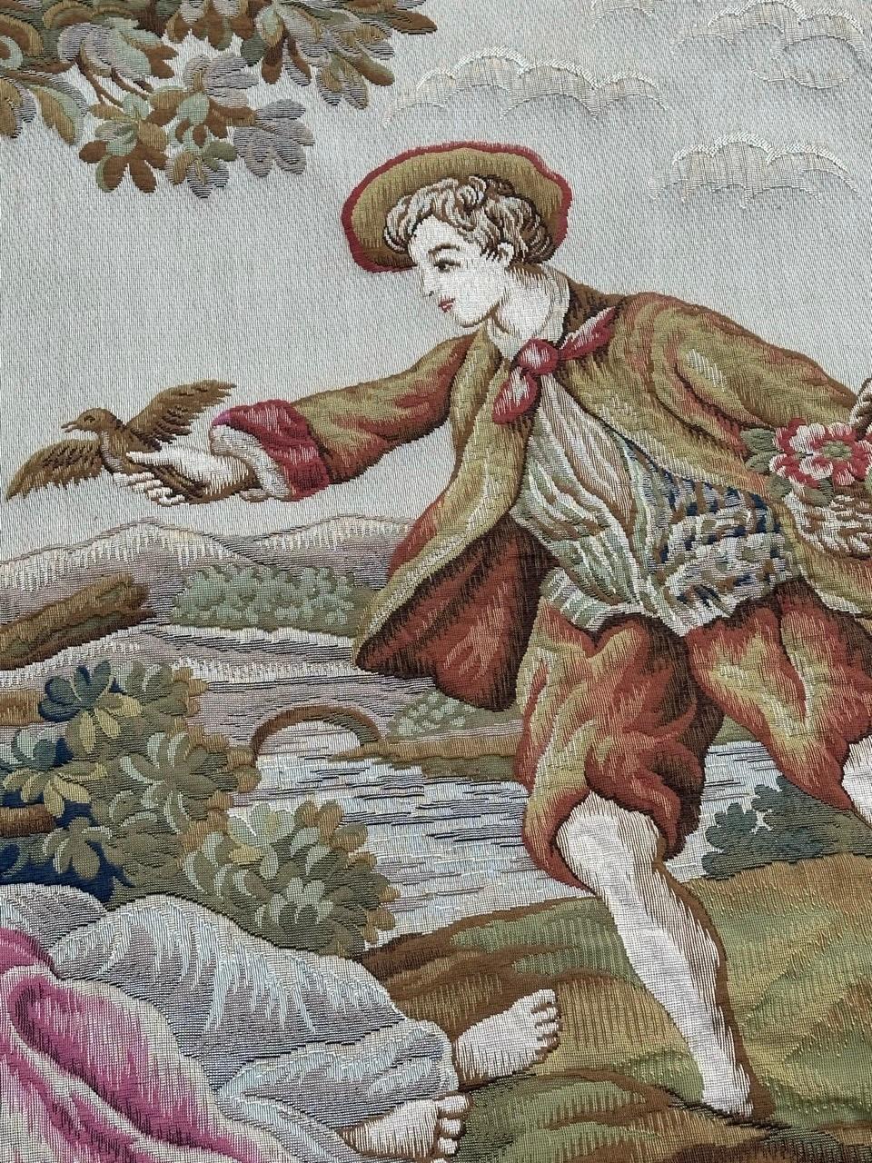 20th Century Nice Midcentury France Aubusson Style Jacquard Halluin Tapestry «bird’s offering For Sale