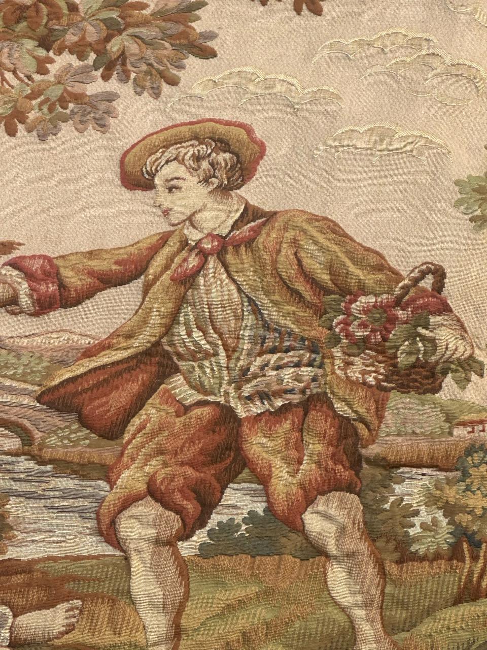 Nizza Midcentury Frankreich Aubusson Stil Jacquard Halluin Wandteppich 