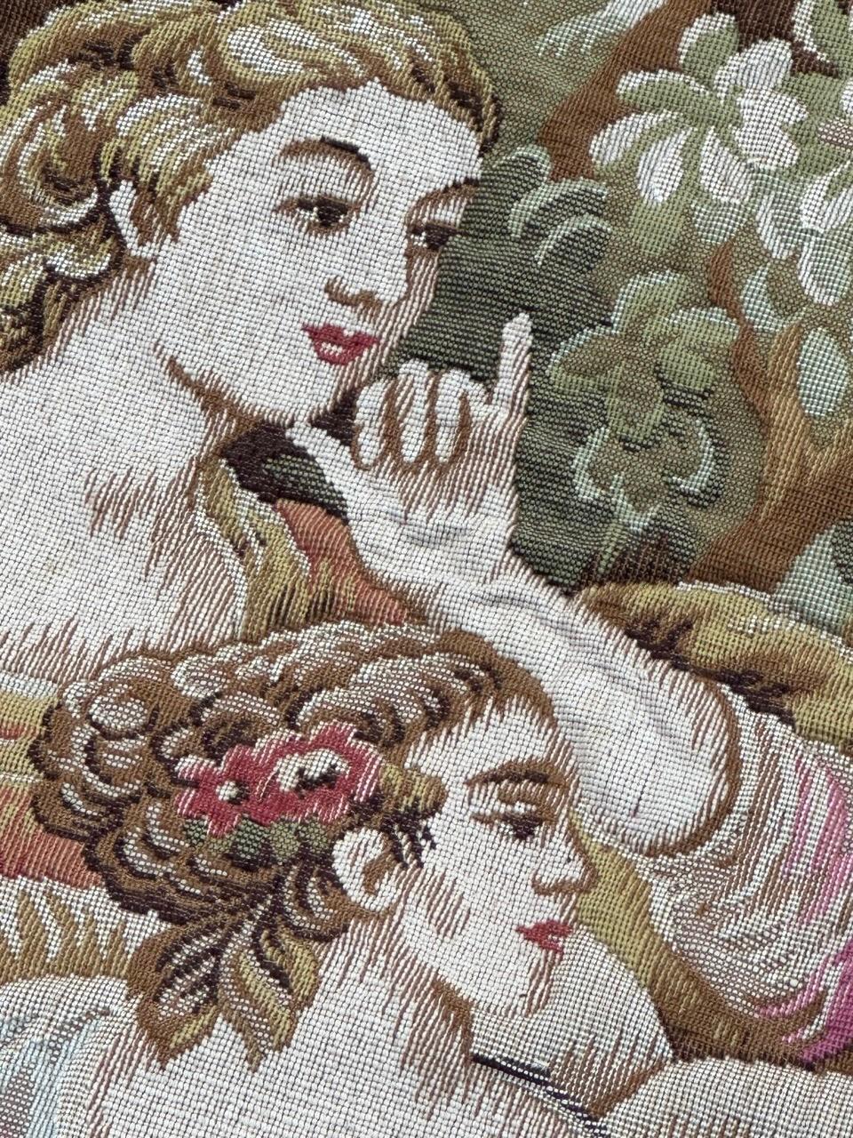 Nice Midcentury France Aubusson Style Jacquard Halluin Tapestry «bird’s offering For Sale 1