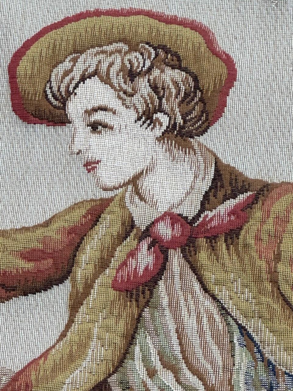 Nice Midcentury France Aubusson Style Jacquard Halluin Tapestry «bird’s offering For Sale 2