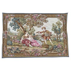 Nice Midcentury France Aubusson Style Jacquard Halluin Tapestry «bird’s offering