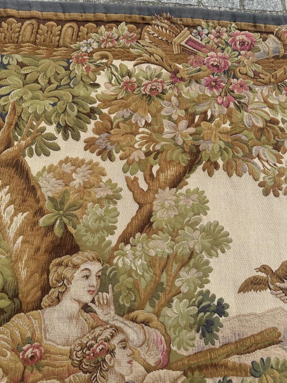 Nizza Midcentury Frankreich Aubusson Stil Jacquard Halluin Wandteppich im Angebot 3