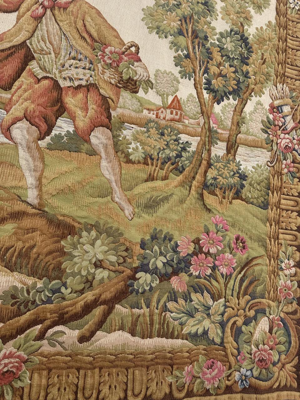 Nizza Midcentury Frankreich Aubusson Stil Jacquard Halluin Wandteppich im Angebot 5