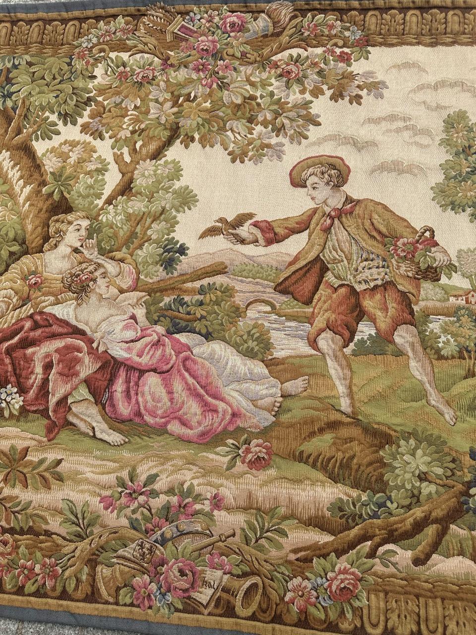 Nizza Midcentury Frankreich Aubusson Stil Jacquard Halluin Wandteppich (Französisch) im Angebot