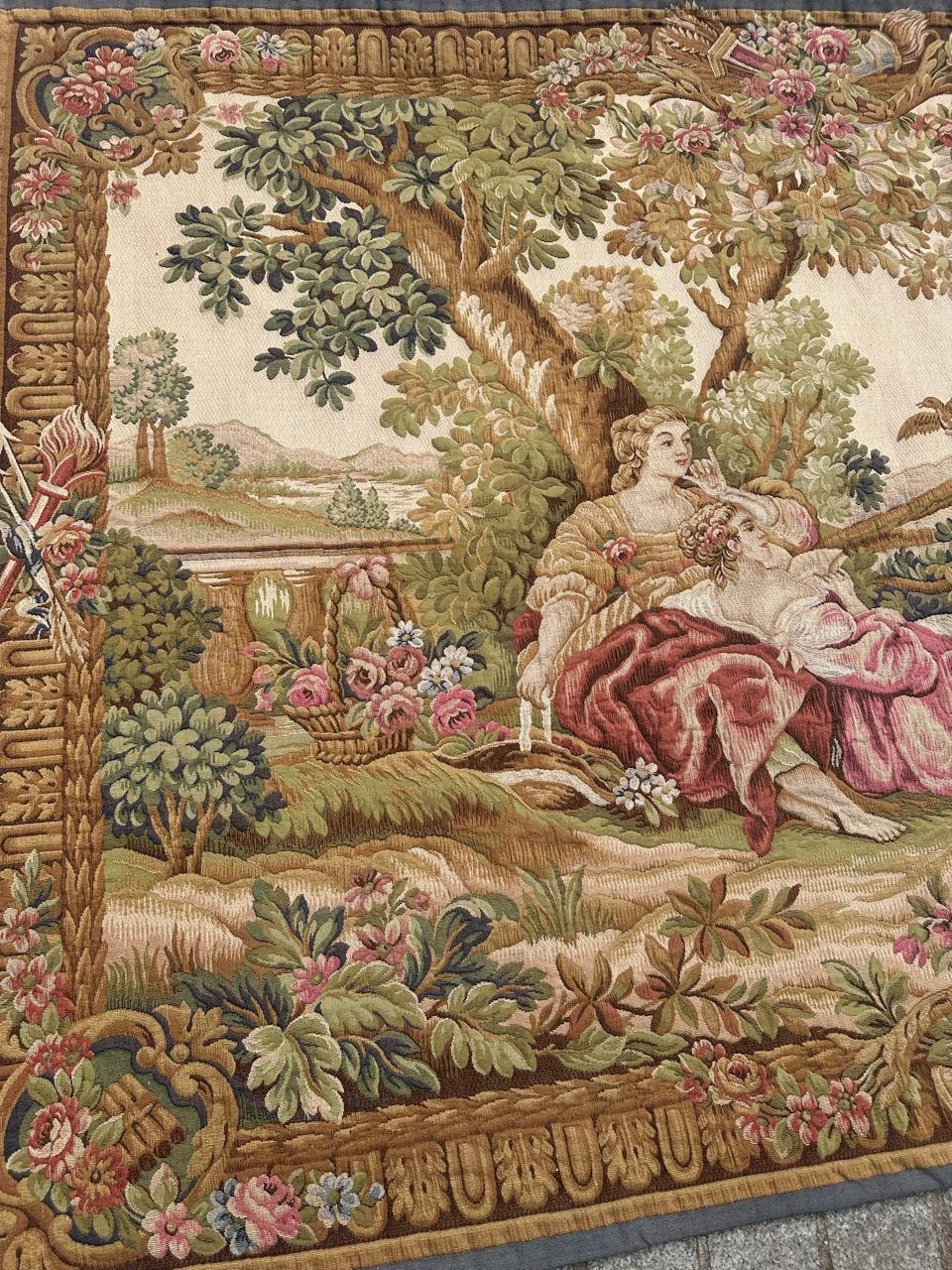 Nizza Midcentury Frankreich Aubusson Stil Jacquard Halluin Wandteppich (Maschinell gefertigt) im Angebot