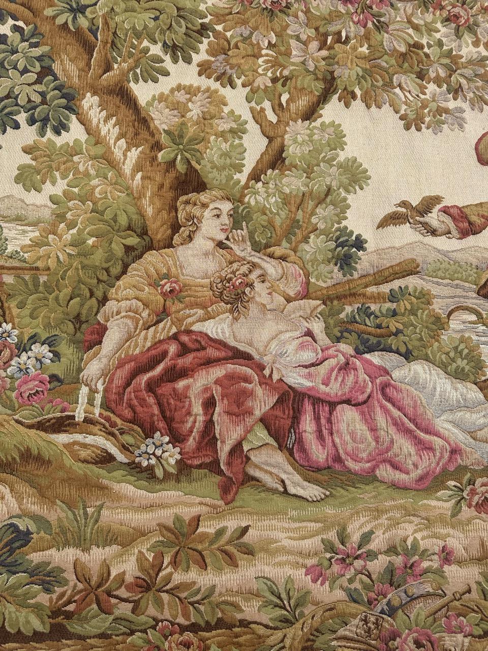Nizza Midcentury Frankreich Aubusson Stil Jacquard Halluin Wandteppich im Zustand „Gut“ im Angebot in Saint Ouen, FR