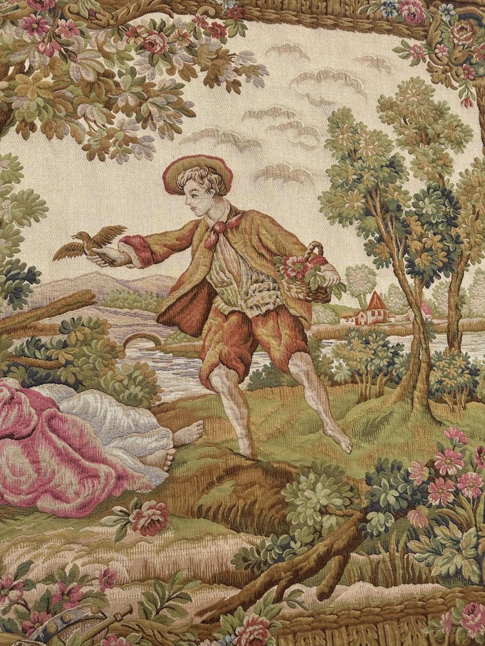 Nizza Midcentury Frankreich Aubusson Stil Jacquard Halluin Wandteppich (20. Jahrhundert) im Angebot
