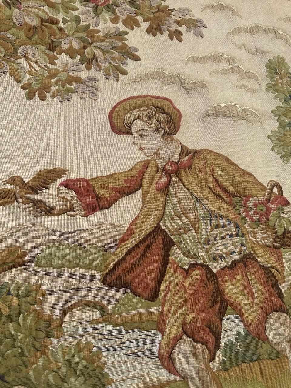 Nizza Midcentury Frankreich Aubusson Stil Jacquard Halluin Wandteppich im Angebot 1