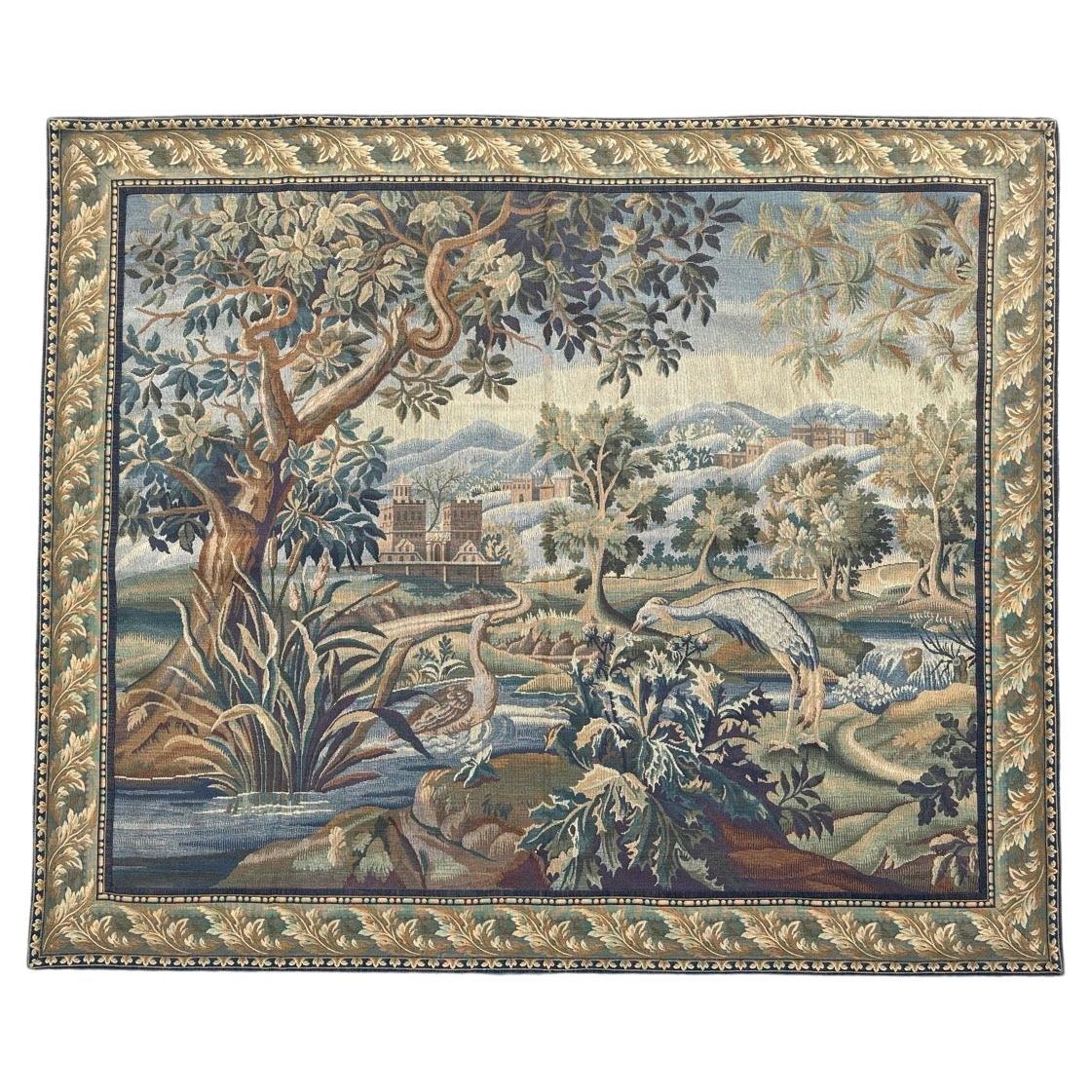 Nice Midcentury French Aubusson Style Jacquard Halluin Tapestry « landscape »