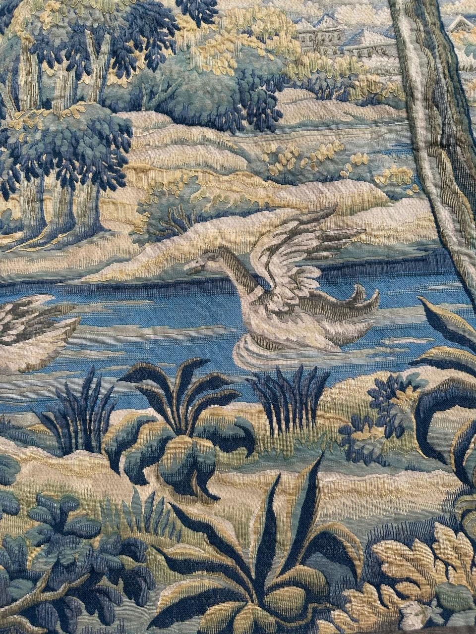 Nice Midcentury French Aubusson Style Jacquard Halluin Tapestry «Verdure Mallard For Sale 4