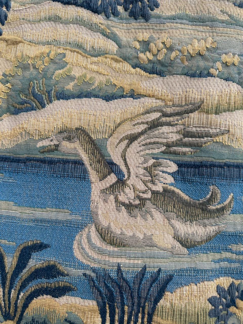 Nice Midcentury French Aubusson Style Jacquard Halluin Tapestry «Verdure Mallard For Sale 5