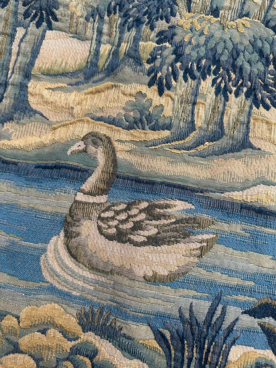 Nice Midcentury French Aubusson Style Jacquard Halluin Tapestry «Verdure Mallard For Sale 6