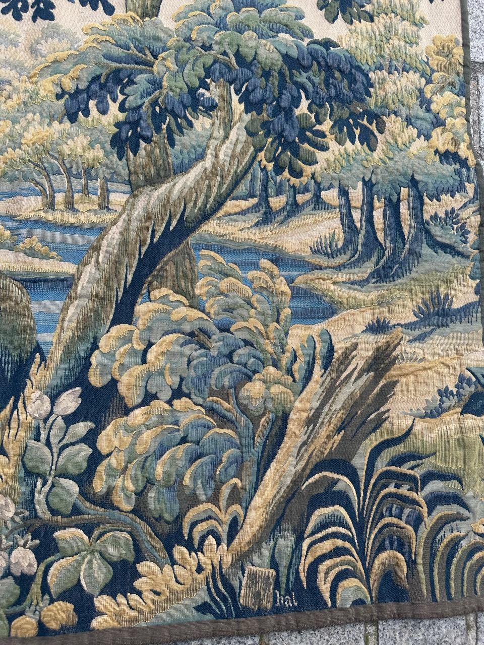 Nice Midcentury French Aubusson Style Jacquard Halluin Tapestry «Verdure Mallard For Sale 7