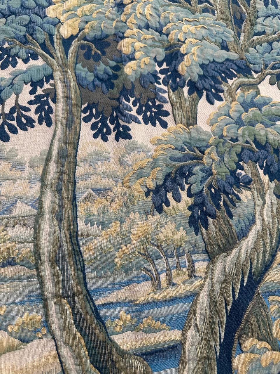 Nice Midcentury French Aubusson Style Jacquard Halluin Tapestry «Verdure Mallard For Sale 8