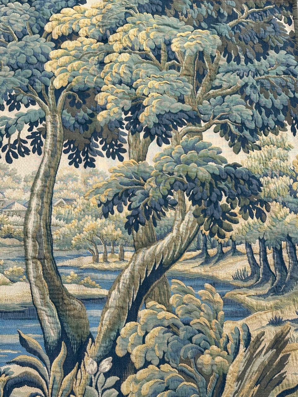 Nice Midcentury French Aubusson Style Jacquard Halluin Tapestry «Verdure Mallard For Sale 11