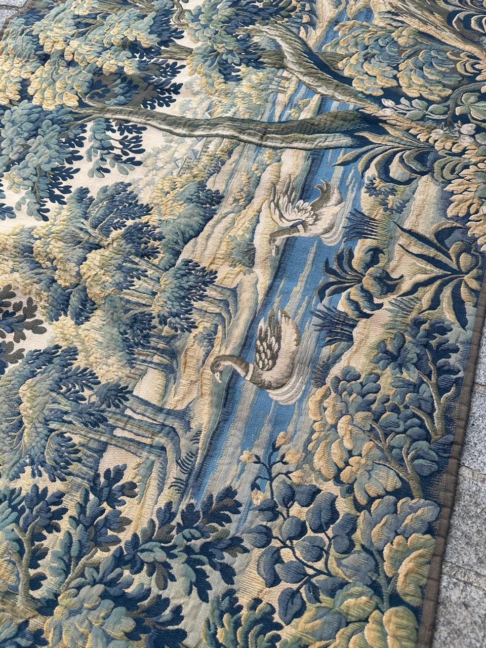 Nice Midcentury French Aubusson Style Jacquard Halluin Tapestry «Verdure Mallard For Sale 12