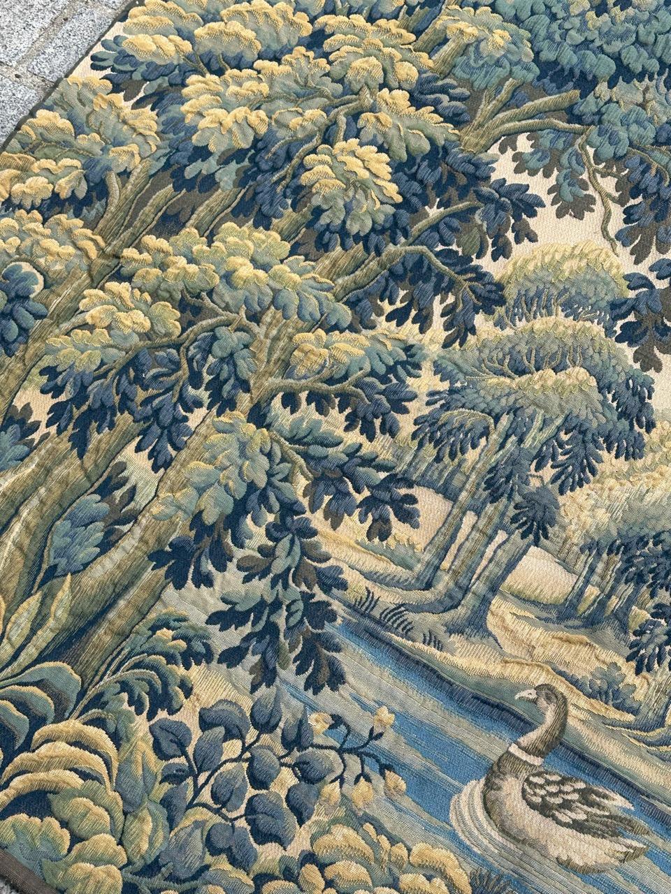 Nice Midcentury French Aubusson Style Jacquard Halluin Tapestry «Verdure Mallard For Sale 13