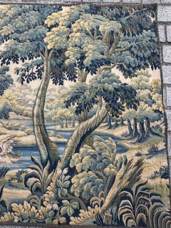 Nice Midcentury French Aubusson Style Jacquard Halluin Tapestry «Verdure Mallard
