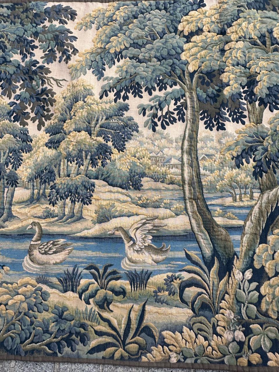 Machine-Made Nice Midcentury French Aubusson Style Jacquard Halluin Tapestry «Verdure Mallard For Sale