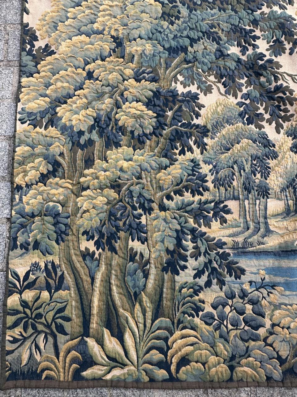 Nice Midcentury French Aubusson Style Jacquard Halluin Tapestry «Verdure Mallard In Good Condition For Sale In Saint Ouen, FR