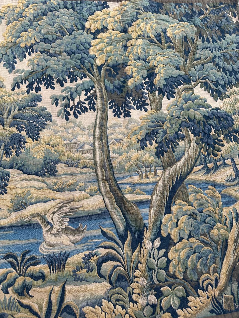 Nice Midcentury French Aubusson Style Jacquard Halluin Tapestry «Verdure Mallard For Sale 1